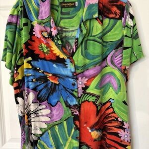 Jams World Green and Teal Leaf Print Top